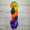 Trick or Treat -  Hand dyed palindrome yarn - purple orange lime green black Halloween colors