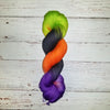 Trick or Treat - Hand dyed palindrome yarn - purple orange lime green black Halloween colors
