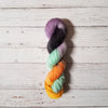 Little Monsters -  Hand dyed palindrome yarn - purple orange green black Halloween colors