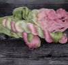 Fairy Feet- Hand dyed yarn - SW Merino Fingering knitting crocheting weaving- pink green moss earthy
