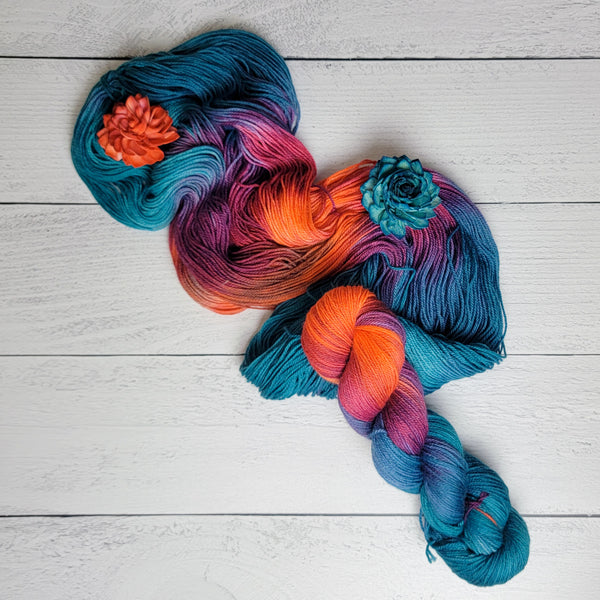 Fire Blooms - Hand dyed variegated yarn - Merino Fingering to worsted