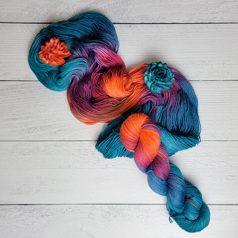 Fire Blooms - Hand dyed variegated yarn - Merino Fingering to worsted