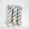 Pieces of April - Hand dyed sock yarn - pastel sage grey with speckles of pink blue green toffee