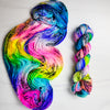 Painted Palette-  Hand dyed variegated yarn - neon pink fuchsia yellow turquoise purple black spatters