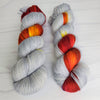 September Rain - Hand dyed sock yarn - grey red orange burgundy assigned color pooling yarn