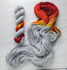 September Rain - Hand dyed sock yarn - grey red orange burgundy assigned color pooling yarn