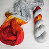 September Rain - Hand dyed sock yarn - grey red orange burgundy assigned color pooling yarn