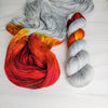 September Rain - Hand dyed sock yarn - grey red orange burgundy assigned color pooling yarn