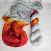 September Rain - Hand dyed sock yarn - grey red orange burgundy assigned color pooling yarn