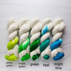 Just the Tip- customizable Hand dyed Assigned color pooling yarn - white with contrast color