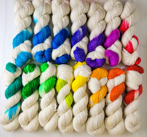 Just the Tip- customizable Hand dyed Assigned color pooling yarn - white with contrast color