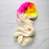 Neon Flowers - Hand dyed yarn, Fingering Weight, assigned color pooling - florescent fuchsia yellow white glows in black light