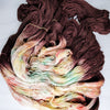 Antique Chocolate - hand dyed yarn, Fingering Weight, assigned color pooling - dark chocolate brown with contrasting color of light yellow orange green red