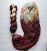 Antique Chocolate - hand dyed yarn, Fingering Weight, assigned color pooling - dark chocolate brown with contrasting color of light yellow orange green red