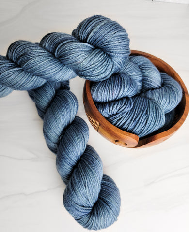 Blue Jean Baby - Hand dyed tonal solid yarn - Merino Fingering lace dk worsted blue grey