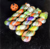 Monster Mash - Hand dyed yarn, Fingering Weight, Halloween yarn -green orange purple cream