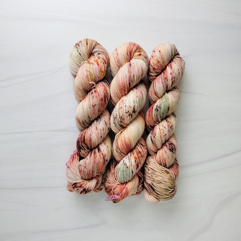 Antique - hand dyed yarn, Fingering Weight -  light gold orange green red brown