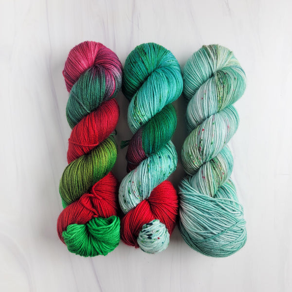 Fade Yarn Set -Christmas Mixed - three 100g skeins of Hand dyed - yarn set