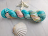 Peaqua - Hand dyed yarn - SW Merino 100g - Choose your base - knitting crocheting weaving quick knit -Fingering weight yarn - 400 + yards 100g - peach aqua pastel spatter dyed speckled