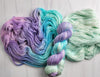 Snowflake- Hand dyed yarn - Merino Fingering Weight pastel purple pink blue white
