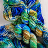 Gaia - Hand dyed Variegated yarn -  Fingering to bulky- Greek Goddess collection sapphire blue brown white emerald green with speckles