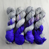 Pepper Violets - Hand dyed assigned color pooling yarn - SW Merino Fingering Weight grey blue violet