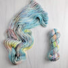 Eos - Hand dyed variegated yarn - Greek Goddess collection SW Merino Fingering Weight pastel grey blue yellow peach pink speckles