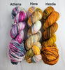 Hera - Hand dyed Variegated yarn -  Fingering to bulky-  Greek Goddess collection - orange purple brown pink green fall colors