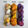 Hera - Hand dyed Variegated yarn -  Fingering to bulky-  Greek Goddess collection - orange purple brown pink green fall colors