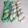 Fade Yarn Set - Frozen Dew  - spruce dew drop frozen flowers-  3 100g skeins of Hand dyed