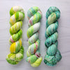Fade Yarn Set - Apple Chow - granny smith zombie chow spruce-  3 100g skeins of Hand dyed