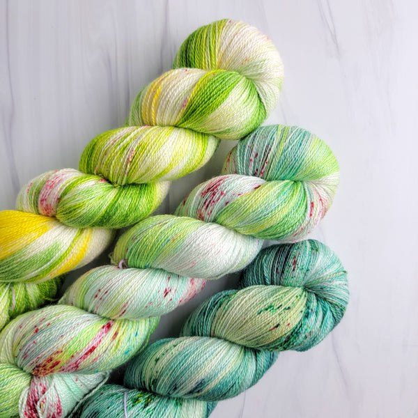 Fade Yarn Set - Apple Chow - granny smith zombie chow spruce-  3 100g skeins of Hand dyed