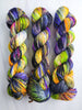 Candy Cauldron - Hand dyed yarn, Fingering Weight, Halloween yarn -black violet purple lime green orange pink