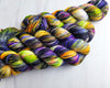 Candy Cauldron - Hand dyed yarn, Fingering Weight, Halloween yarn -black violet purple lime green orange pink