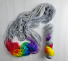 Somewhere Over the Rainbow - Hand dyed sock yarn - grey with rainbow roygbiv pop