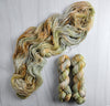 Fairytale pumpkin - Hand dyed yarn, Fingering Weight, Halloween yarn - pastel brown caramel green with speckles
