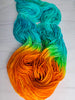 Copper Patina - Hand dyed assigned pooling yarn - turquoise with bright orange pop