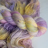 Fireflies -  Hand dyed variegated yarn - toffee caramel yellow gold purple orange speckles
