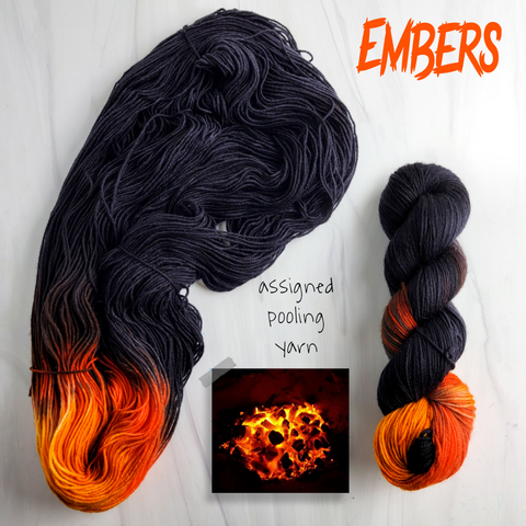 Embers -  Hand dyed variegated palindrome yarn - orange red black Halloween colors