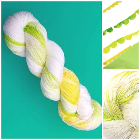 Slice of Summer - Hand dyed yarn - white lime green yellow