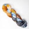 Mountains of the Moon - Hand dyed yarn - SW Merino Fingering Weight 438 yards - knitting crocheting weaving- brown orange grey blue spatter indie dyed