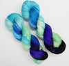 Evening Drinks - Hand dyed yarn - SW Merino Fingering Weight black blue aqua