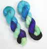 Evening Drinks - Hand dyed yarn - SW Merino Fingering Weight black blue aqua