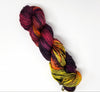 Smoke at Sunset-  Hand dyed yarn - SW Merino Fingering Weight black red orange yellow