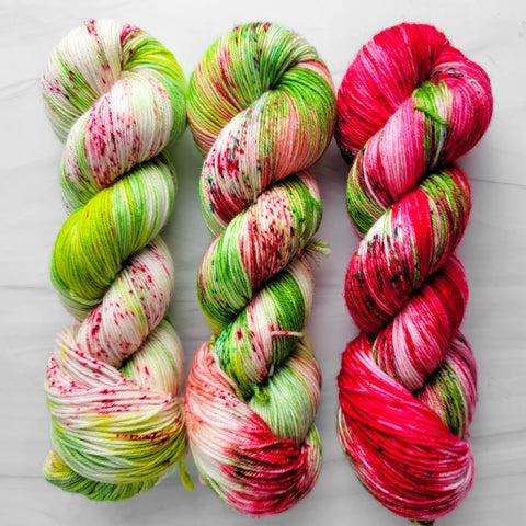 Fade Yarn Set - Christmas Orchard - three 100g skeins of Hand dyed - yarn set