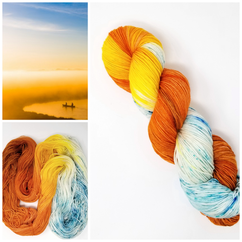 Red Rock River - Hand dyed yarn - Merino Fingering orange yellow blue brown