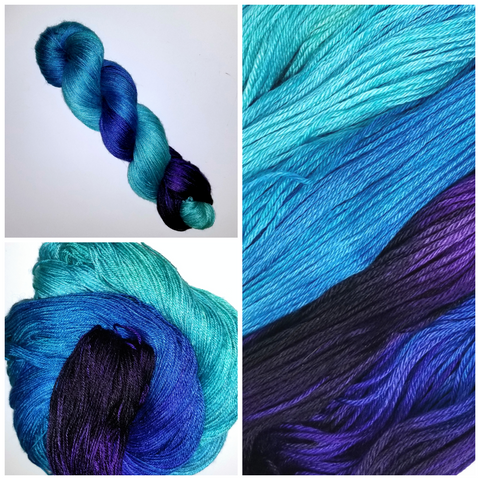 Dark Waters - Hand dyed yarn -SW Merino Fingering Weight black blue purple