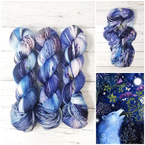 Wolf Song - Hand dyed variegated speckled yarn - Merino Fingering lace dk worsted blue