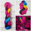 Nagini - Hand dyed yarn, Fingering Weight, pink rainbow black