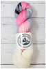 Pink Droid- Hand dyed palindrome variegated yarn - Merino Fingering to worsted- white grey silver pink